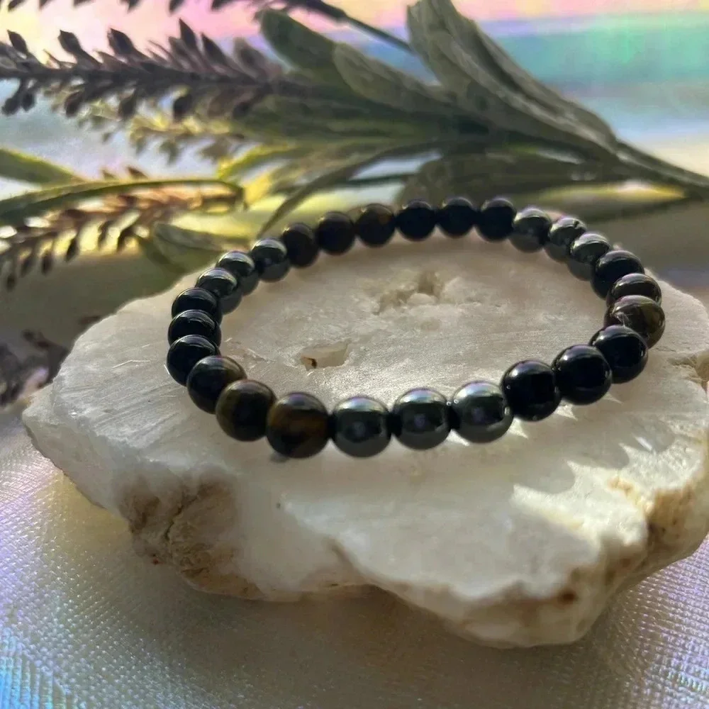 Handmade Black Obsidian + Hematite + Tiger’s Eye Protection Grounding Bracelet🖤